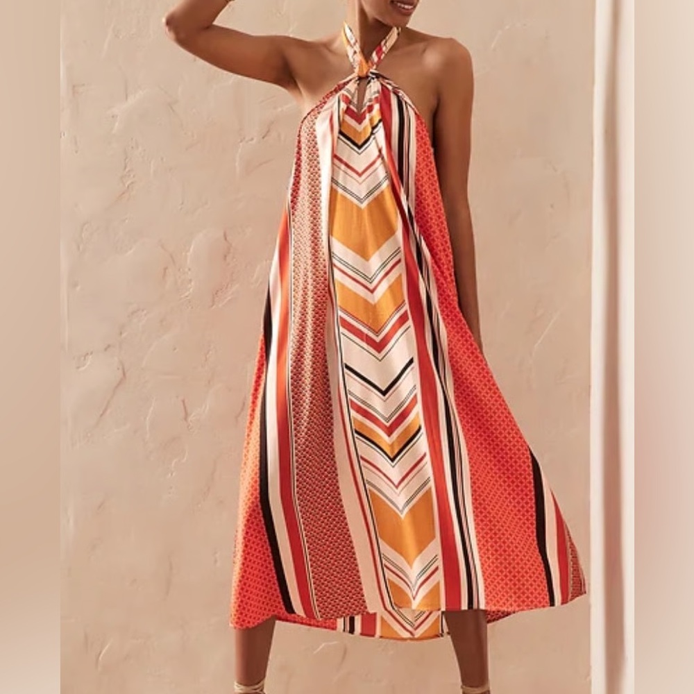 Banana Republic Orange Pattern Halter Neck Dress